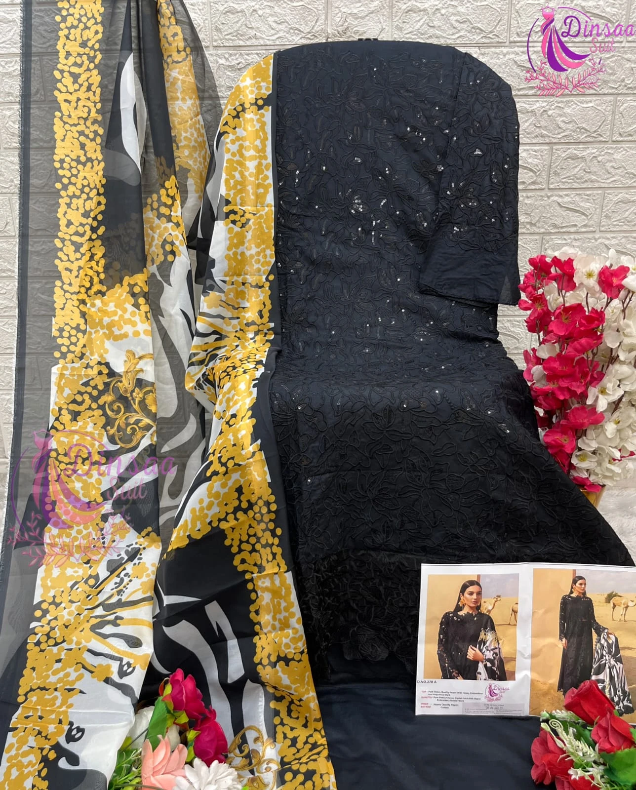 Dinsaa Suit D S No-278 A-B-C Heavy Rayon Wholesale Pakistani Salwar Suit Catalog — Wholesale Pakistani Suits, MPA wholesale from Surat - Gallery Image 4